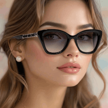 Modern Black Chain-Detail Cat-Eye