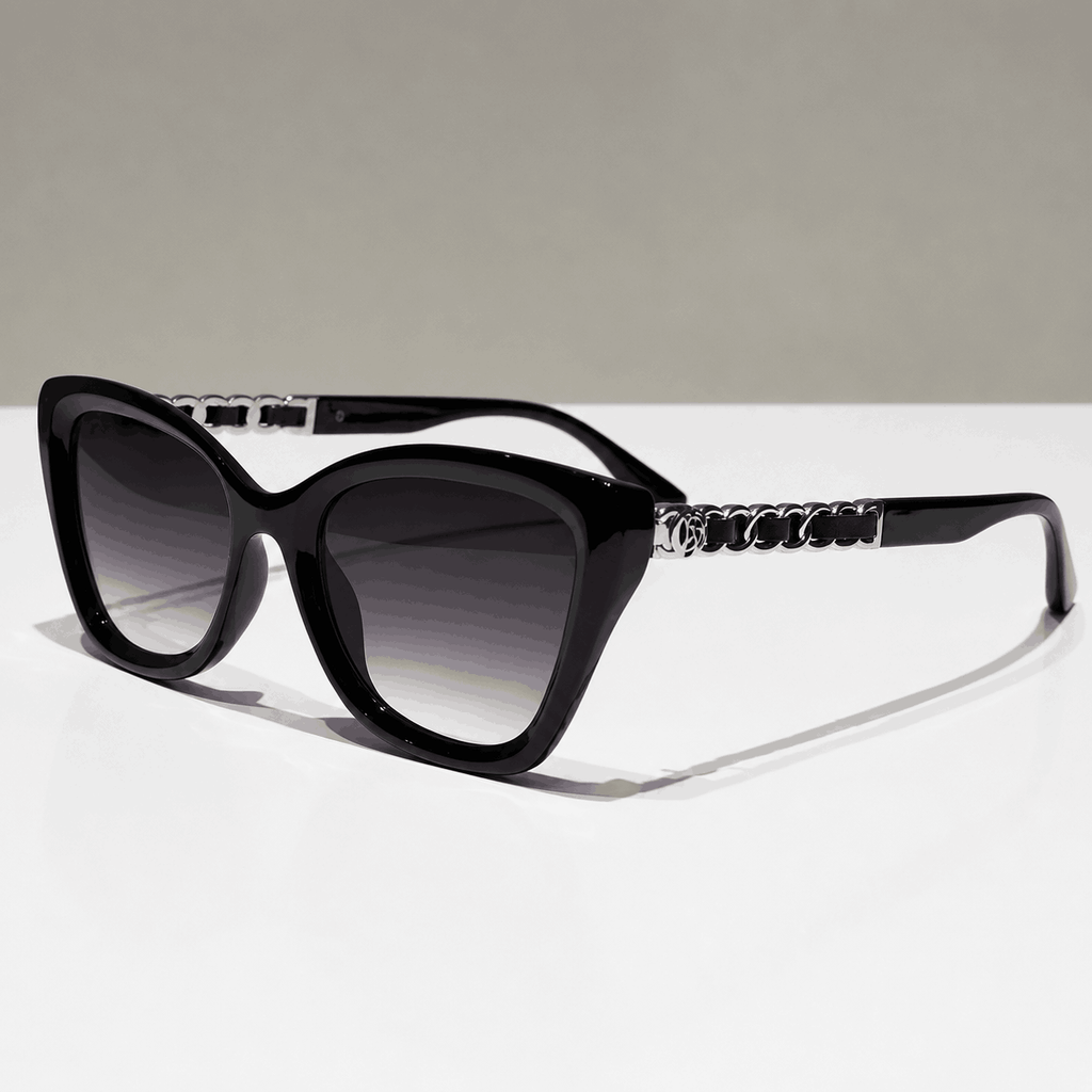Modern Black Chain-Detail Cat-Eye