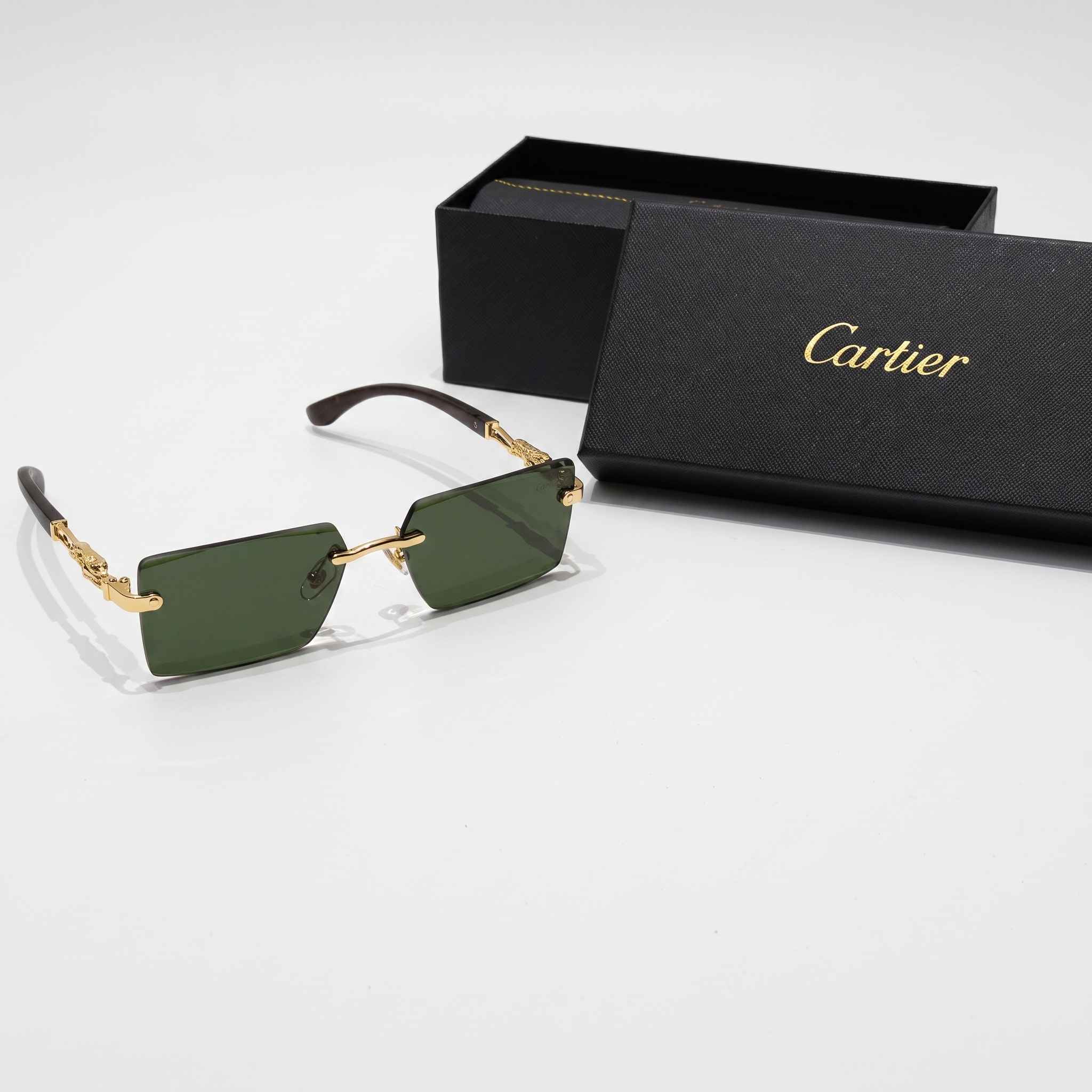 Rimless Black Chain-Temple Rectangular